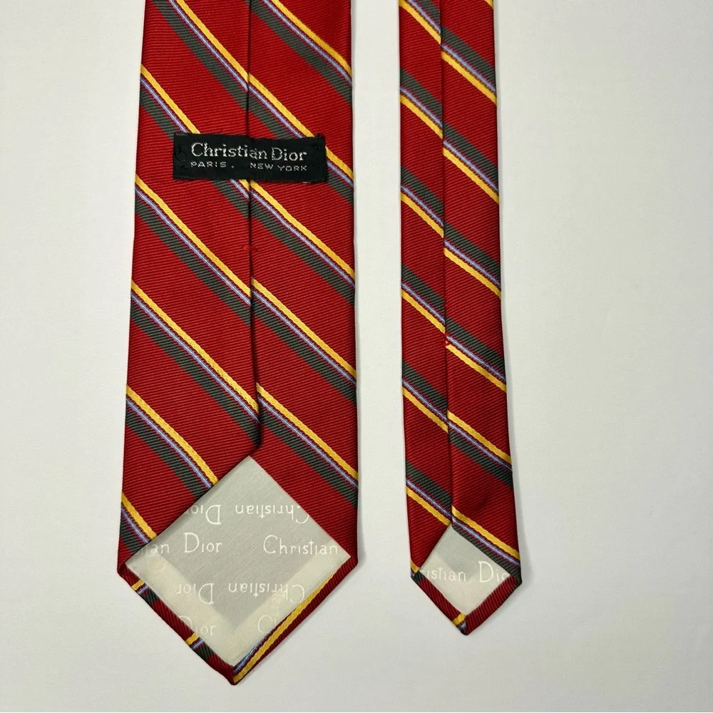 Vintage DIOR Embroidered Red Striped Classic Tie, 3” - Picture 3 of 6